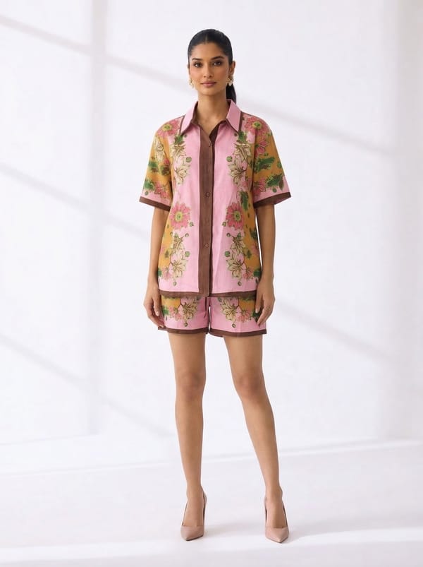 Pink Floral Printed Shirt and Shorts Co-ord Set — ASPRIN FASHION