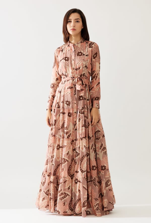 Peach And Cream Floral Long Shirt Dress — KoAi