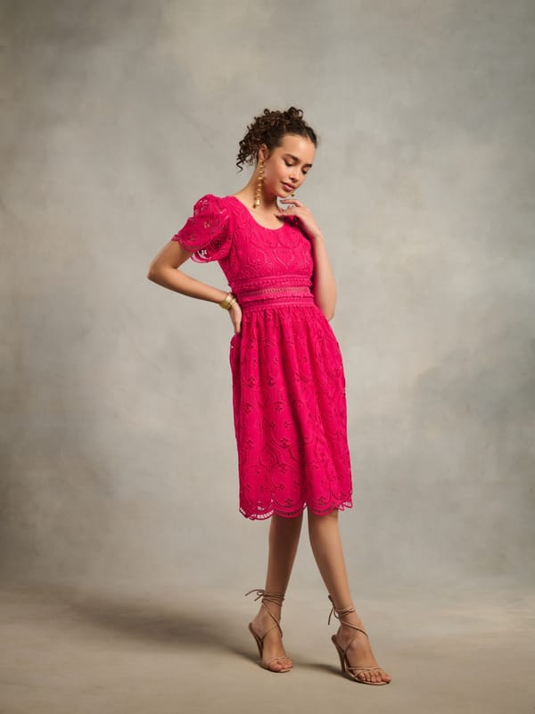 Pink Lace Fit and Flare Midi Dress — Style Island