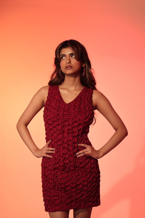 Burgundy Smocked Bodycon Mini Dress — MANVI DAGA STUDIO