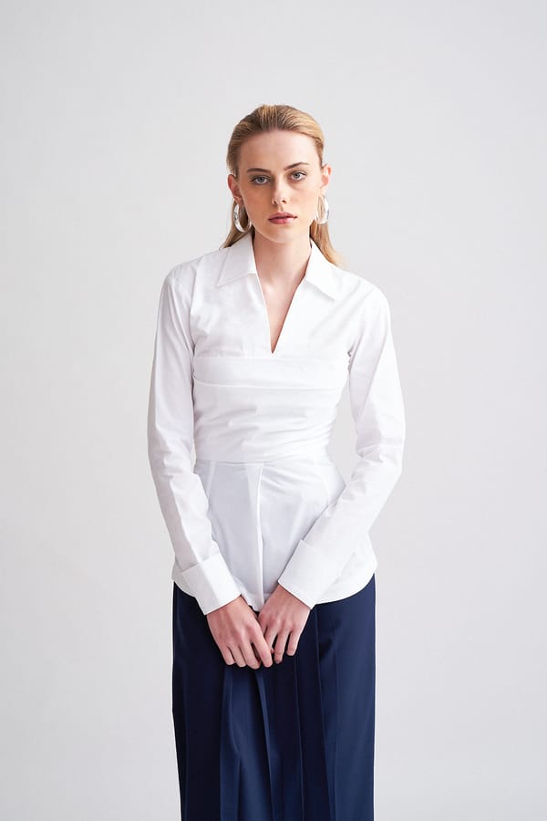 White Cotton Poplin Shirt with Attached Bustier Detail — NOTEBOOK