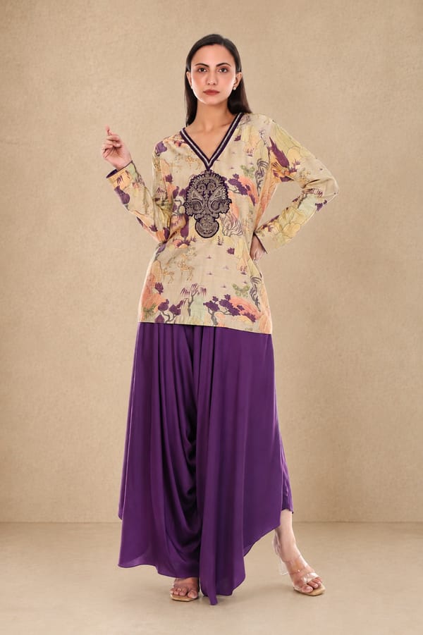 Zaira Pant Set Beige & Purple — Rivoshia