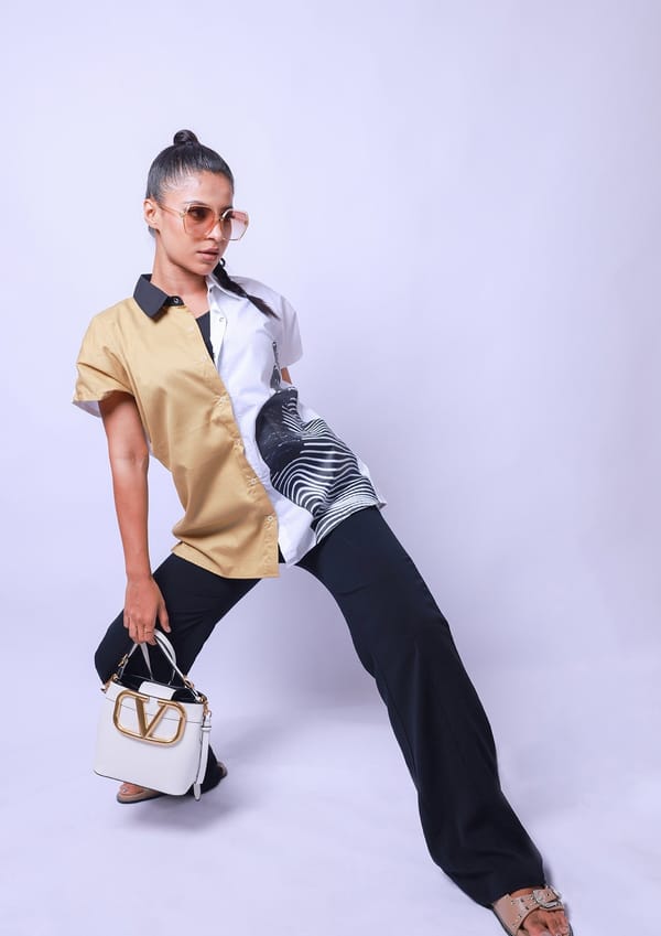 White Comfort Fit Cotton Shirt with Magyar Sleeves — Richa Goenka