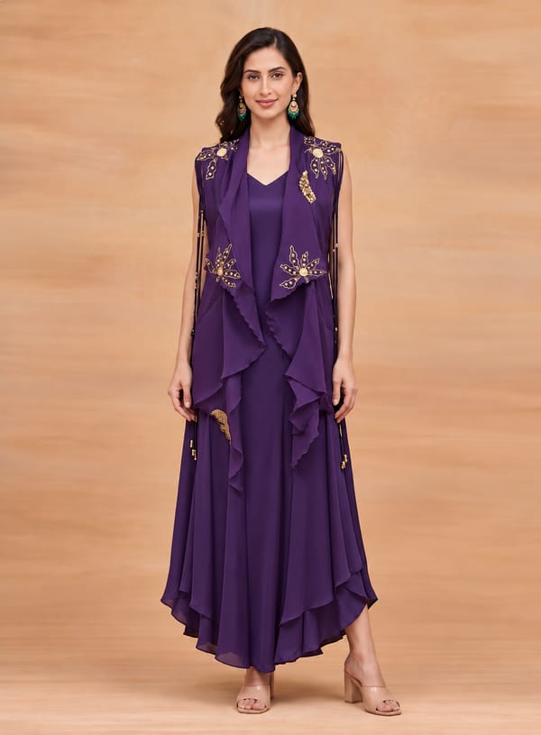 Statement Scalloped and Embroidered Organza Jacket paired with a Satin Inner — HOUSE OF PASHA