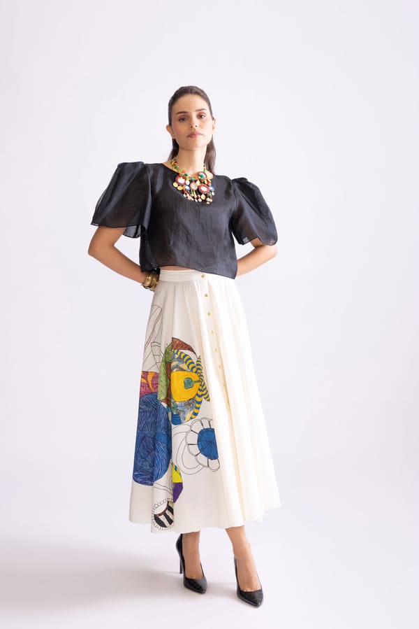 Black Organza Boxy Blouse with Puff Sleeves — Saaksha and Kinni