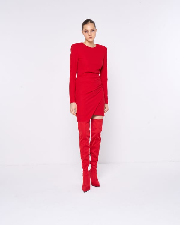 Red Bodycon Mini Dress with Side Drape Detail — SILVIAN HEACH