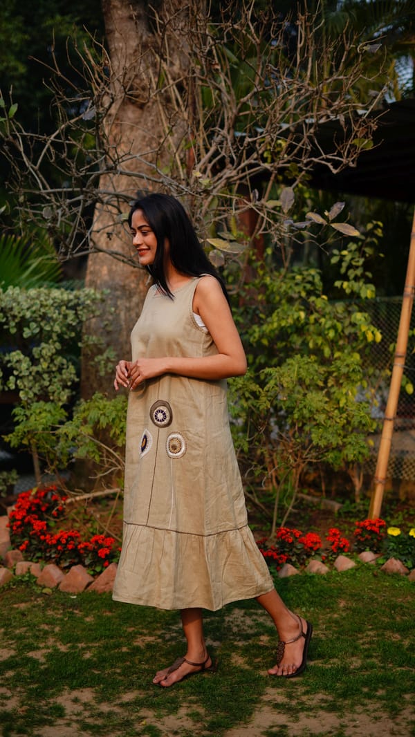 Light Sage Linen Sleeveless Midi Dress with Embroidery — Linen Bloom