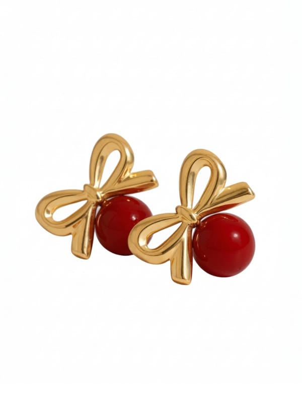 Glass Stone Pearl Bow Earrings — Cao Jewellery