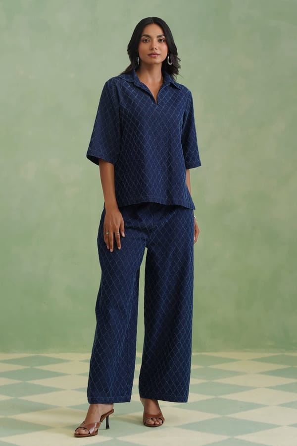 Textured Indigo Denim Co-Ord Set — KORAH STITCH