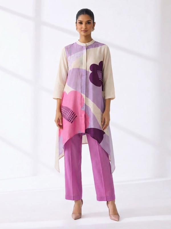 Lilac Printed Straight Kurta Set With Pants — CLOS