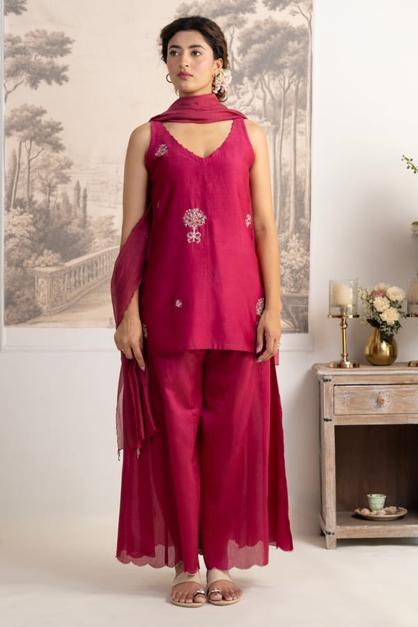 Rani Pink Sleevless Mini Top Set — Tatwa Designs