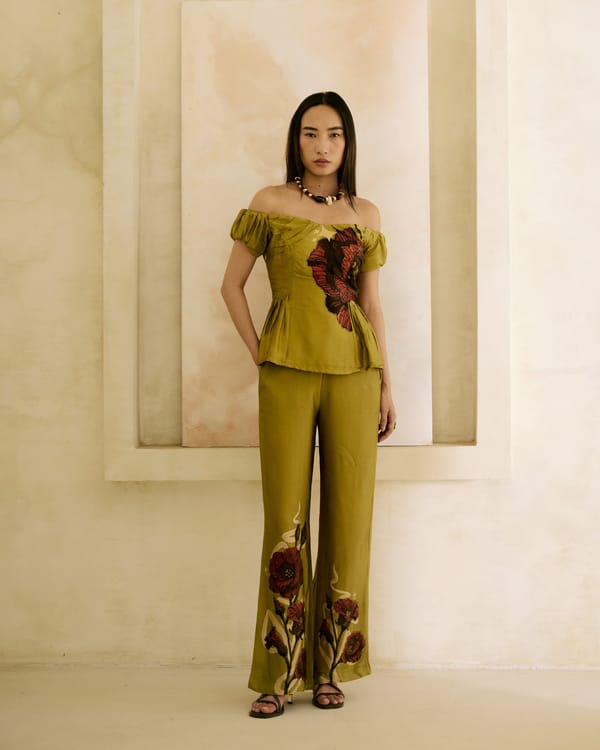 Sage Green High-Waist Wide-Leg Floral Print Pants — Missy Co.