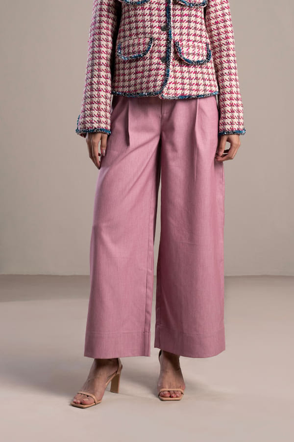 Pink Wide-Leg Denim Trousers with Belted Waist — Spacelines
