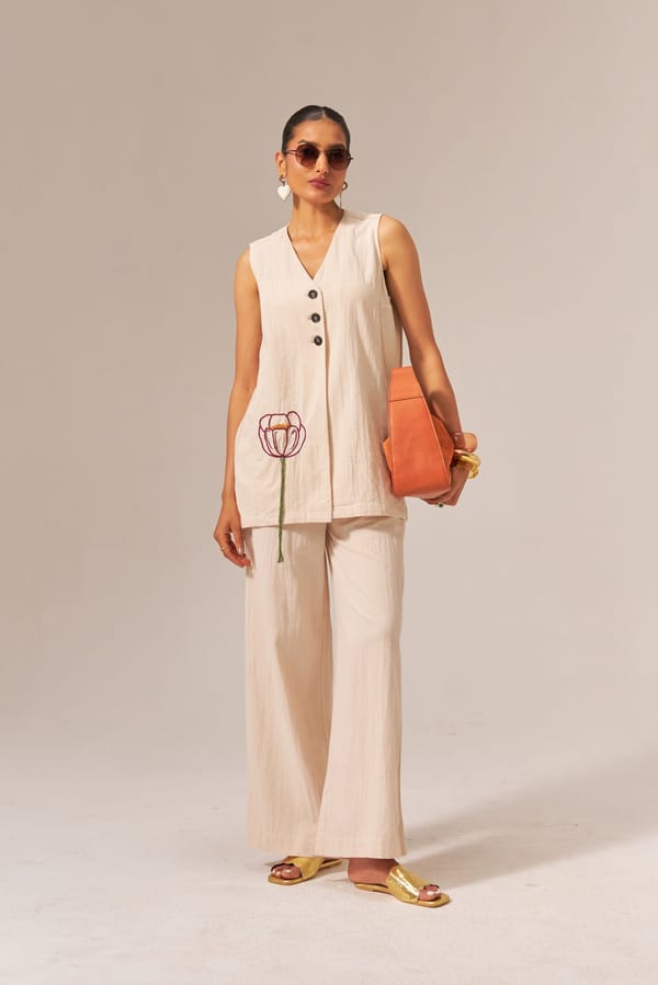 Cream Kala Cotton Button-Front Co-ord Set — Spacelines