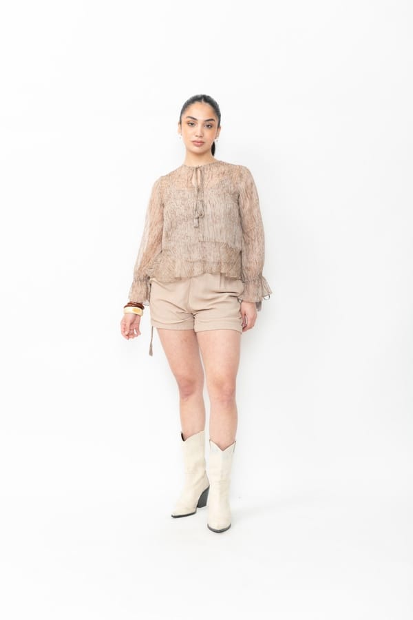 Brown Sheer Textured Tie-Up Top with Inner Slip — Contemponari