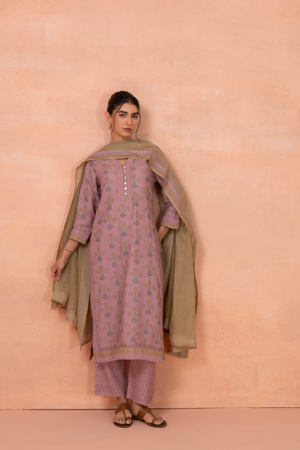 Purple Floral Printed Straight Kurta Set with Dupatta — CHHIPA JAIPUR