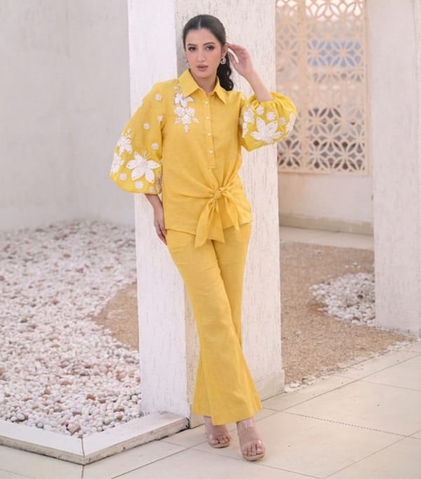 Ivory Garden Organza Sleeve Side Tie-Up Co-Ord Set — RUCHIKA MALLIKA LABEL
