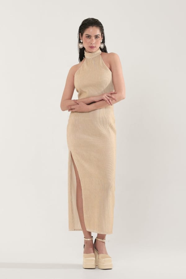 Madeleine Gold Midi Dress — Xaya