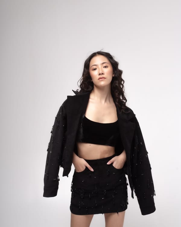Black High-Waisted Embellished Corduroy Mini Skirt — MAGIA