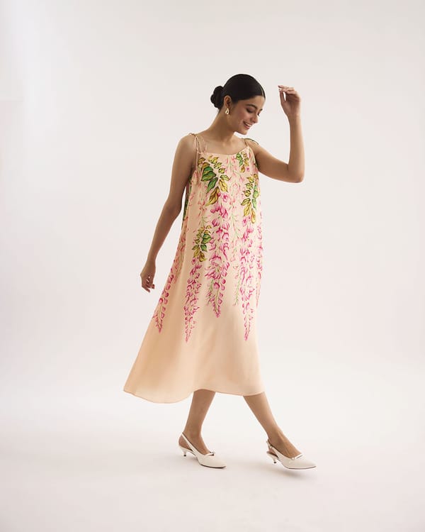 Peach Floral Printed Square Neck Midi Dress — THE FINICKY COLORIST