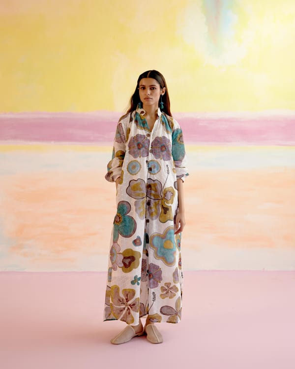 Multicolor Floral Cotton Poplin Kaftan Maxi Dress — HAPPI SPACE