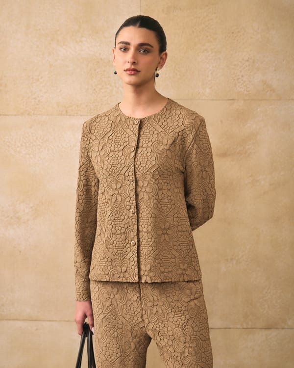 Light Brown Elnia Coord Set — Pleats by Aruni