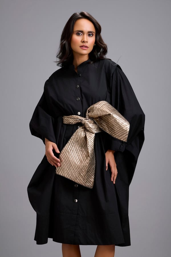 Button-Down Midi Dress with Bow Belt — Deepika Arora