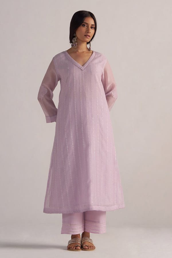 Winsome Orchid Chanderi Kurta and Pant Co-ord Set — Ganga Fashions Pvt Ltd