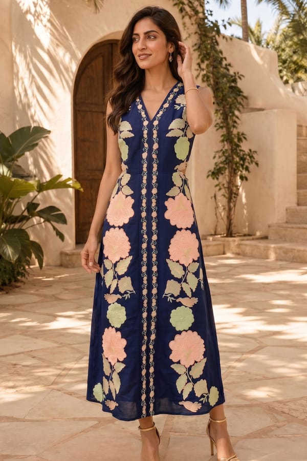 Botanical Embroidered Maxi Dress — BOHO-CHIC