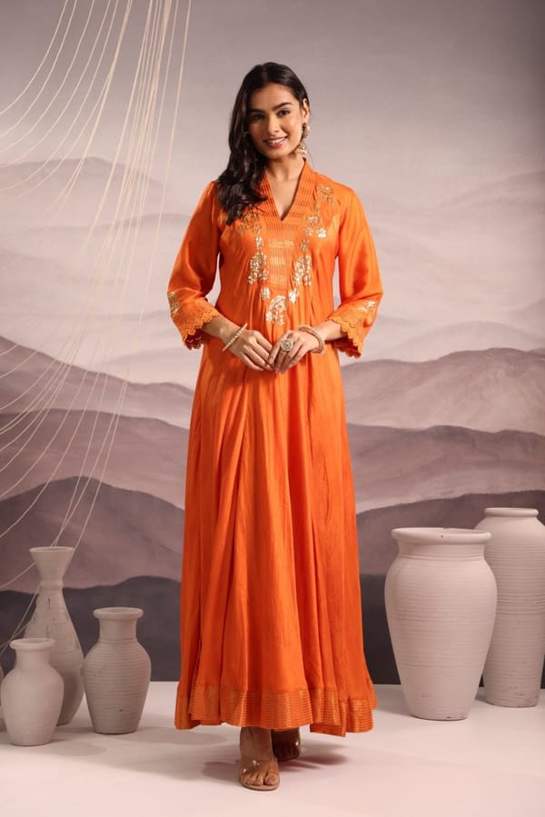 Sequin Embroidered Flared Panelled Kurta — Omi Clothing