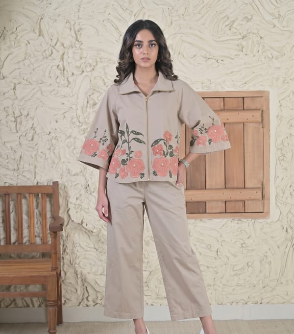 Gulab Beige Zipper Shirt Set — RUCHIKA MALLIKA LABEL