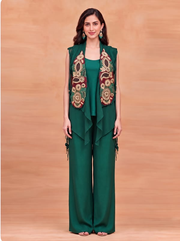 Statement Scalloped and Embroidered Organza Jacket paired with Satin Inner — HOUSE OF PASHA