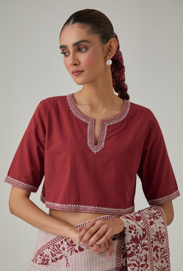 Cotton Blouse With Thread Embroidery — Upavita