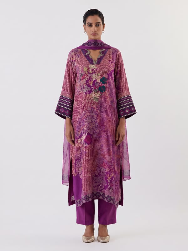 Water Glimmer Satin Kurta Set — Kavita Bhartia