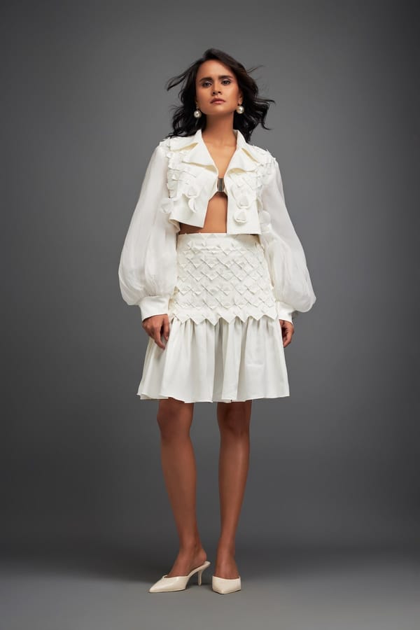 Structured Jacket and Skirt Co-Ord with 3D Embellishments — Deepika Arora