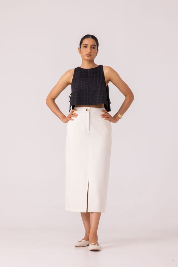 Roxanne Handwoven Denim Skirt — The Summer House