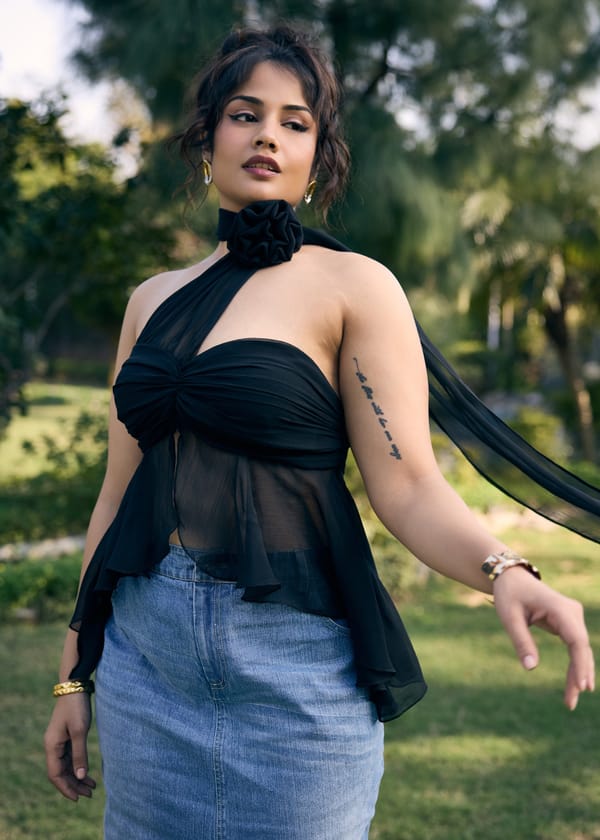 Black Asymmetrical Sheer Mesh Halter Top — Lea Clothing