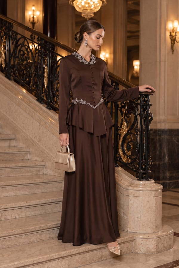 Brown Embellished Dress — Miss Gloria