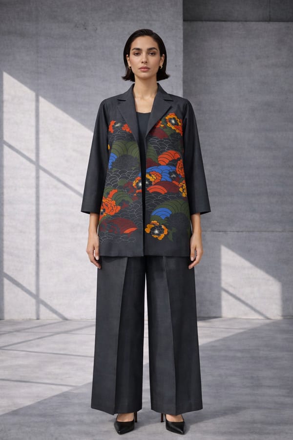 Mizu Charcoal Grey Mid-Length Jacket Set — OJA