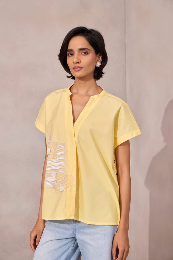 Lemon Sorbet Cotton Poplin Applique Shirt — 63East
