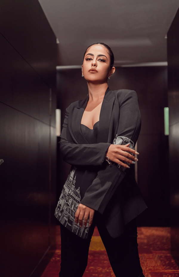 Black Longline Blazer with White Embroidery — Orthodox
