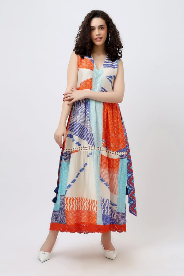Cotton Multi Print Maxi Dress — Jungle Marigold