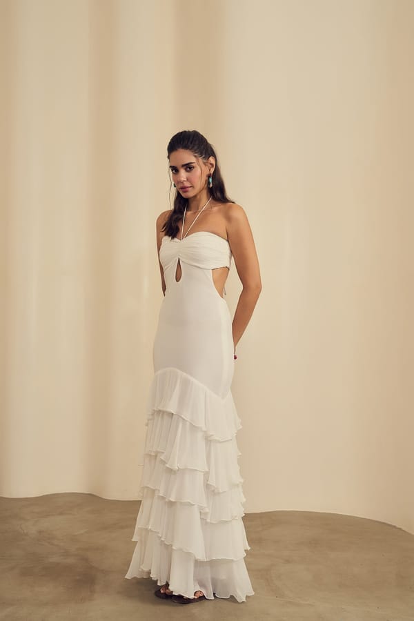 White Sweetheart Cut-Out Maxi Gown with Lace-Up Back — LABEL FROW