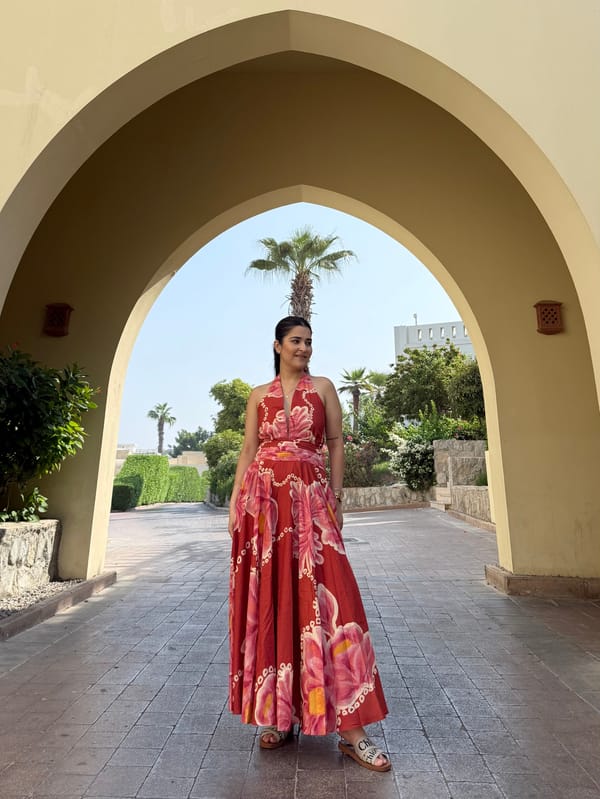 Red Pink Floral Halter Maxi Dress — GAIMA LABEL