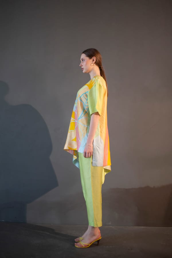 Green & Yellow One Side Kaftan Sleeve Set — CLOS