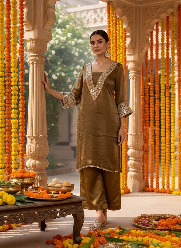 Nargis Tissue Kurta With Silk Pants — SAJKE