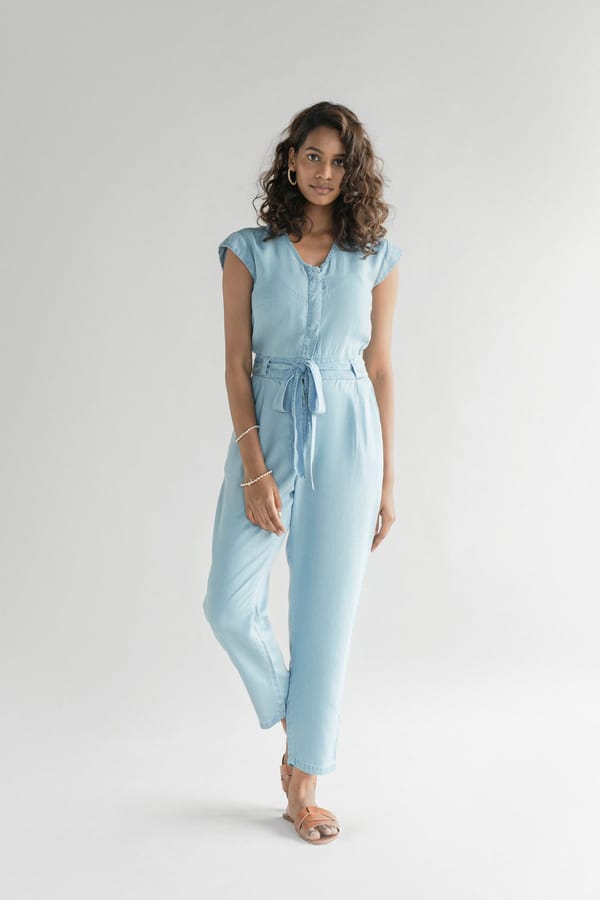 Evening Chai Jumpsuit in Blue Denim — REISTOR