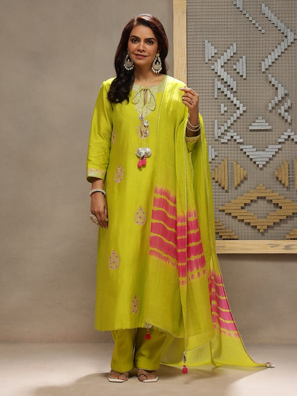 Lime Peony Kurta Set — Kyra