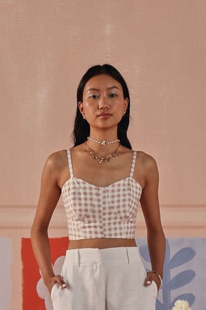 Dusty Rose Gingham Sweetheart Bustier Corset Crop Top — Sage by Mala