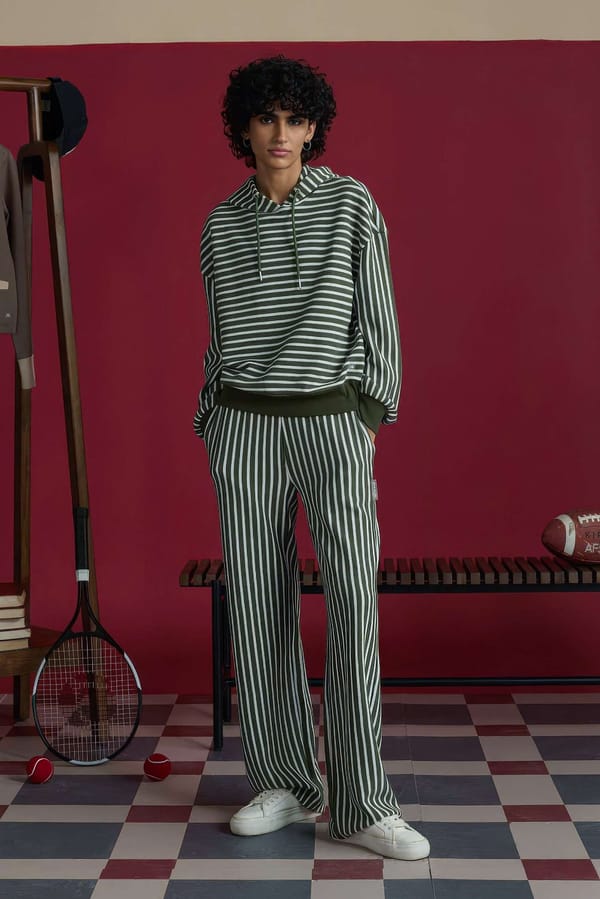 Olive Striped Hoodie and Wide-Leg Pants Co-ord Set — Muvazo